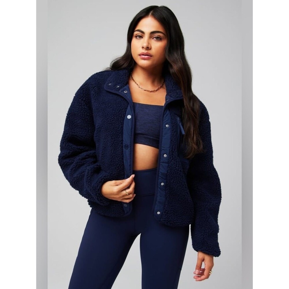 Fabletics Navy Tahoe Teddy Fleece Sherpa Jacket Chest Pocket NWT Size XS Gym